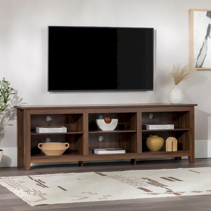 70-Inch TV Stand with Open Storage, Adjustable Shelves and Cable Management for TVs up to 80 Inches