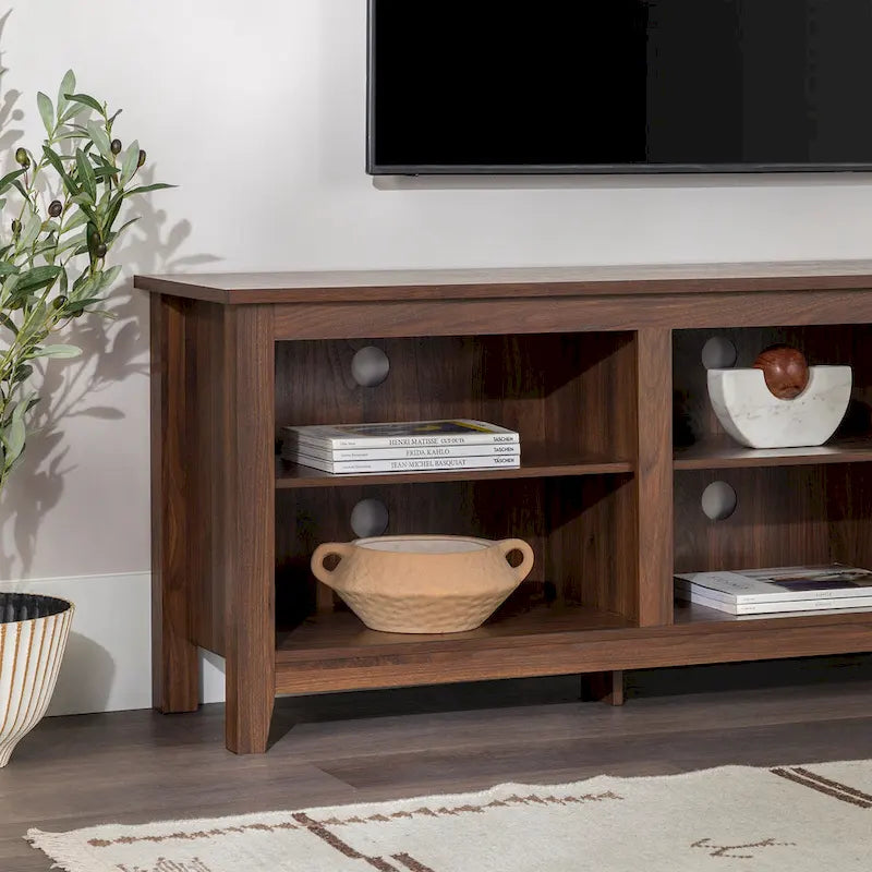 70-Inch TV Stand with Open Storage, Adjustable Shelves and Cable Management for TVs up to 80 Inches