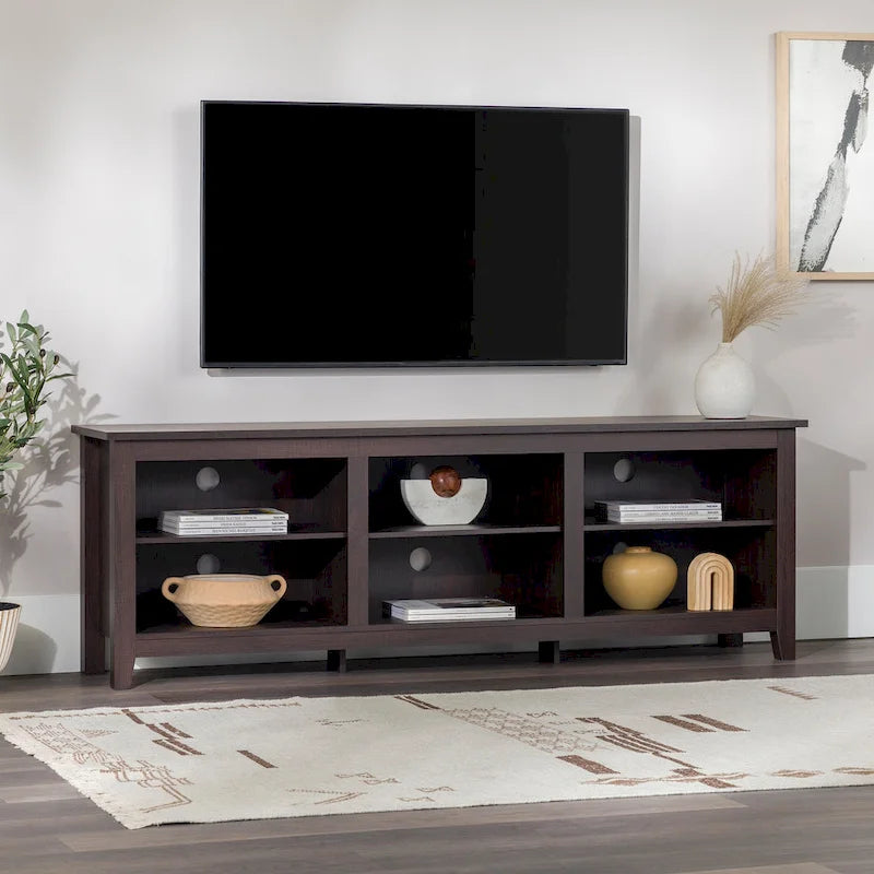 70-Inch TV Stand with Open Storage, Adjustable Shelves and Cable Management for TVs up to 80 Inches