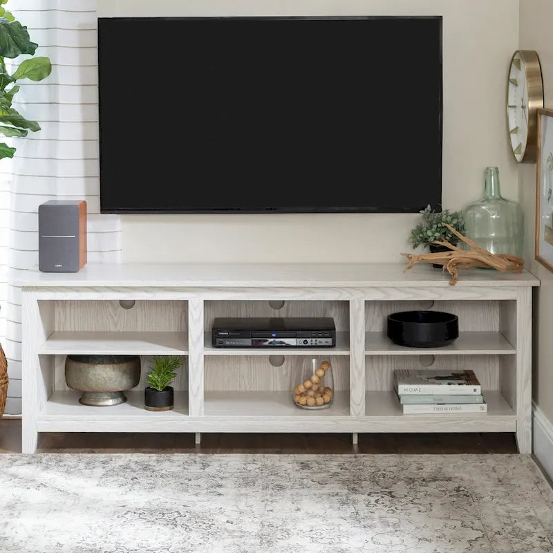 70-Inch TV Stand with Open Storage, Adjustable Shelves and Cable Management for TVs up to 80 Inches