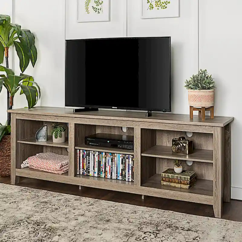 70-Inch TV Stand with Open Storage, Adjustable Shelves and Cable Management for TVs up to 80 Inches