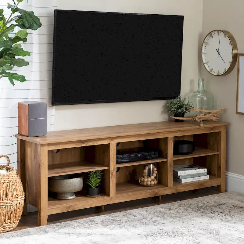 70-Inch TV Stand with Open Storage, Adjustable Shelves and Cable Management for TVs up to 80 Inches