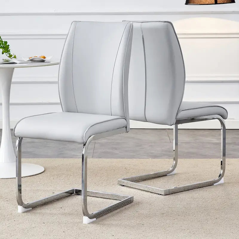 Modernes Set aus 2 Esszimmerstühlen mit PU-Rückenlehne, Sitzfläche aus hochdichtem Schaumstoff und gewölbten Metallbeinen für Esszimmer, Wohnzimmer oder Schlafzimmer