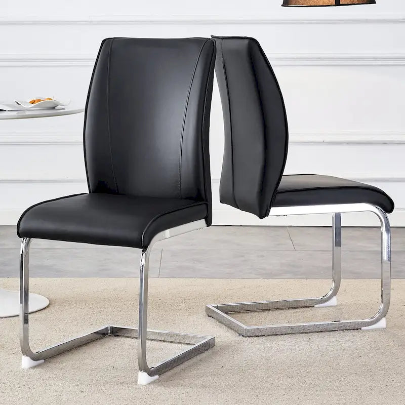 Conjunto moderno de 2 cadeiras de jantar com encosto em PU, assento de espuma de alta densidade e pernas metálicas arqueadas, para sala de jantar, sala de estar ou quarto