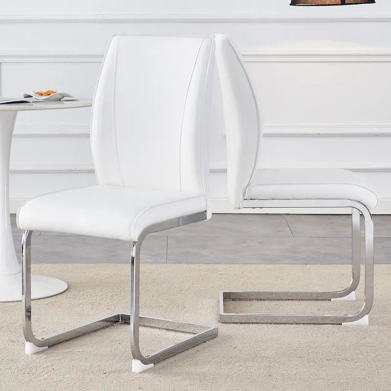 Conjunto moderno de 2 cadeiras de jantar com encosto em PU, assento de espuma de alta densidade e pernas metálicas arqueadas, para sala de jantar, sala de estar ou quarto