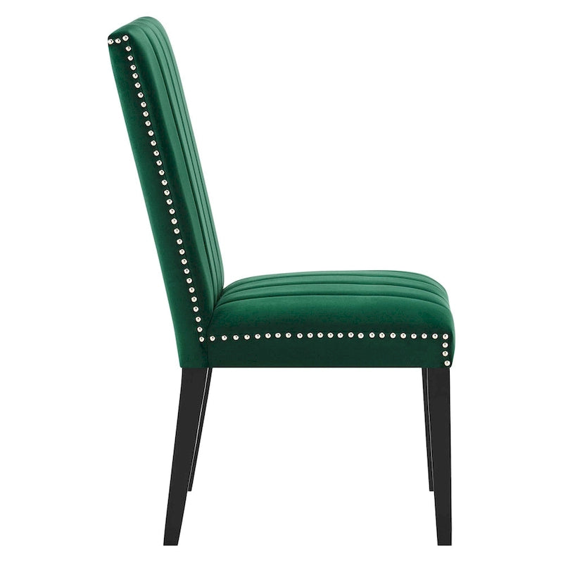 Velvet Dining Chairs with Channel Tufting and Nailhead Trim, 2 Chairs