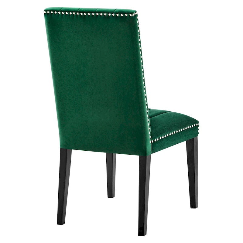 Velvet Dining Chairs with Channel Tufting and Nailhead Trim, 2 Chairs