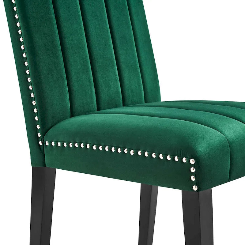 Velvet Dining Chairs with Channel Tufting and Nailhead Trim, 2 Chairs