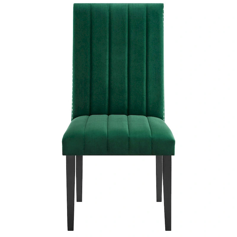Velvet Dining Chairs with Channel Tufting and Nailhead Trim, 2 Chairs