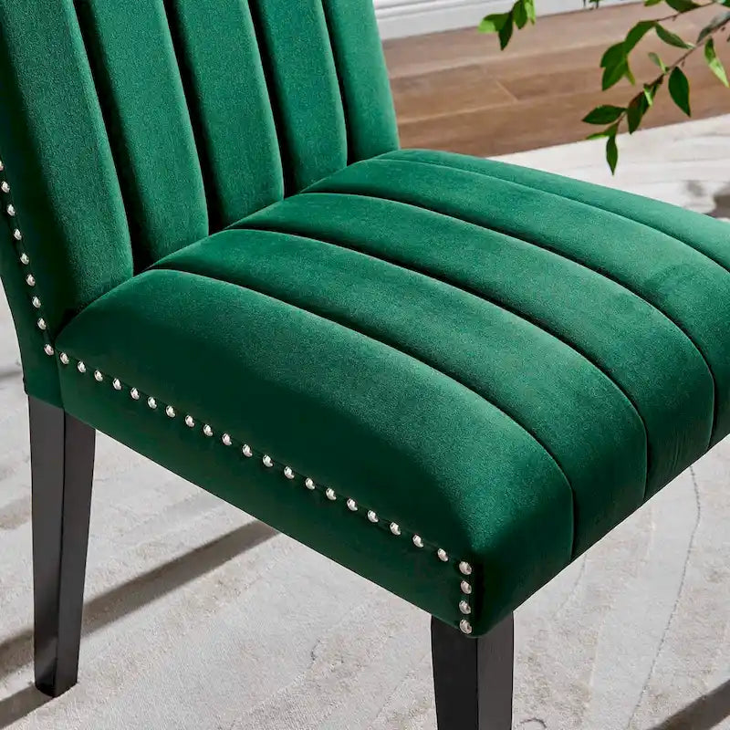 Velvet Dining Chairs with Channel Tufting and Nailhead Trim, 2 Chairs