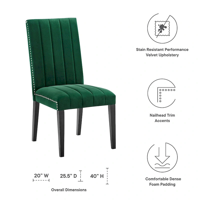 Velvet Dining Chairs with Channel Tufting and Nailhead Trim, 2 Chairs