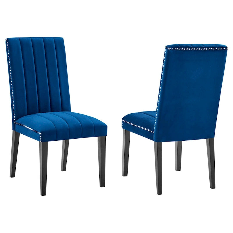Velvet Dining Chairs with Channel Tufting and Nailhead Trim, 2 Chairs