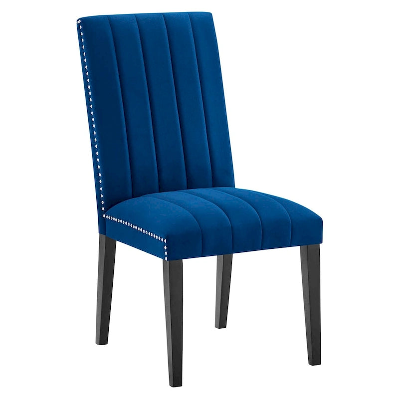 Velvet Dining Chairs with Channel Tufting and Nailhead Trim, 2 Chairs