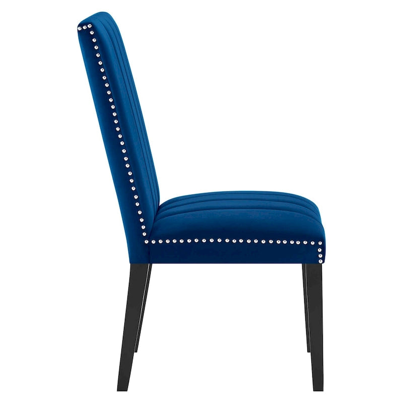 Velvet Dining Chairs with Channel Tufting and Nailhead Trim, 2 Chairs