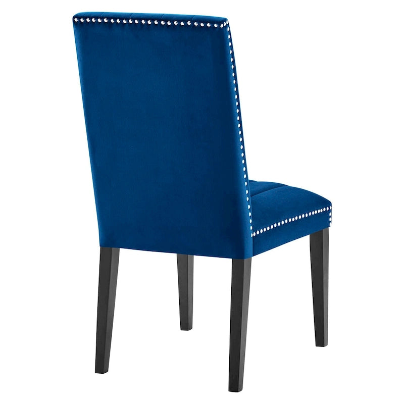 Velvet Dining Chairs with Channel Tufting and Nailhead Trim, 2 Chairs