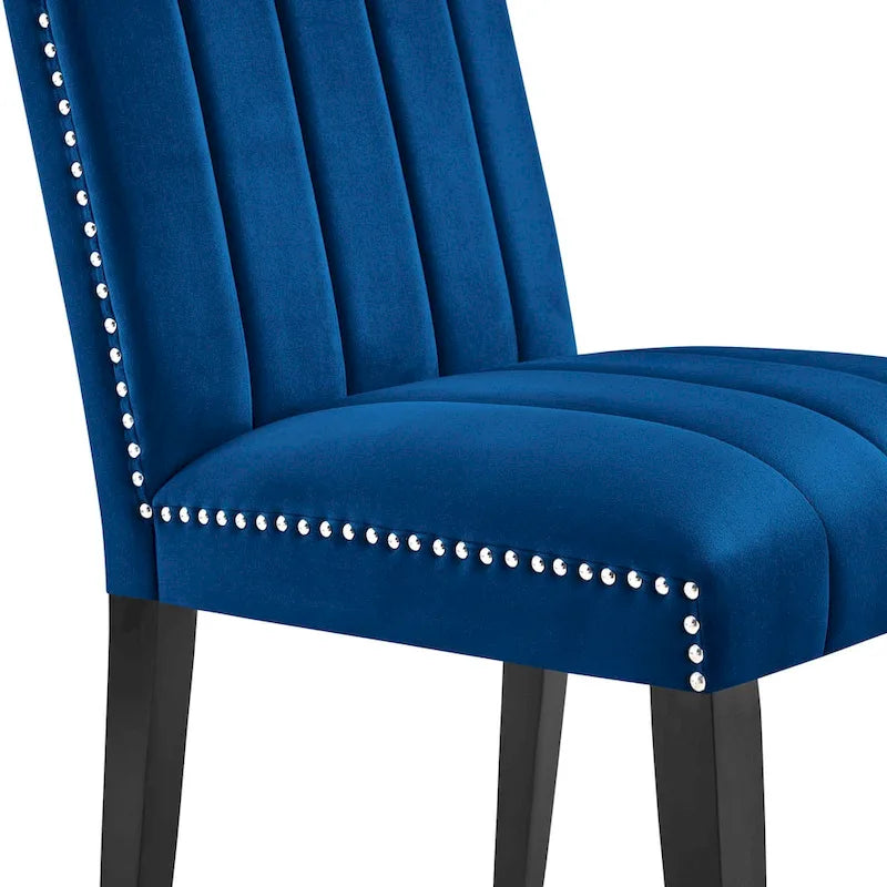 Velvet Dining Chairs with Channel Tufting and Nailhead Trim, 2 Chairs