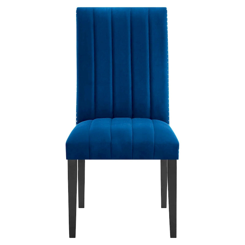 Velvet Dining Chairs with Channel Tufting and Nailhead Trim, 2 Chairs