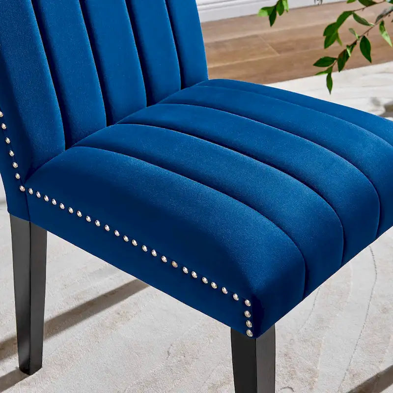 Velvet Dining Chairs with Channel Tufting and Nailhead Trim, 2 Chairs