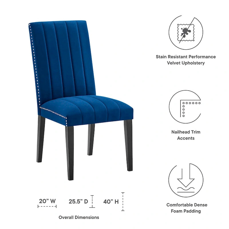 Velvet Dining Chairs with Channel Tufting and Nailhead Trim, 2 Chairs