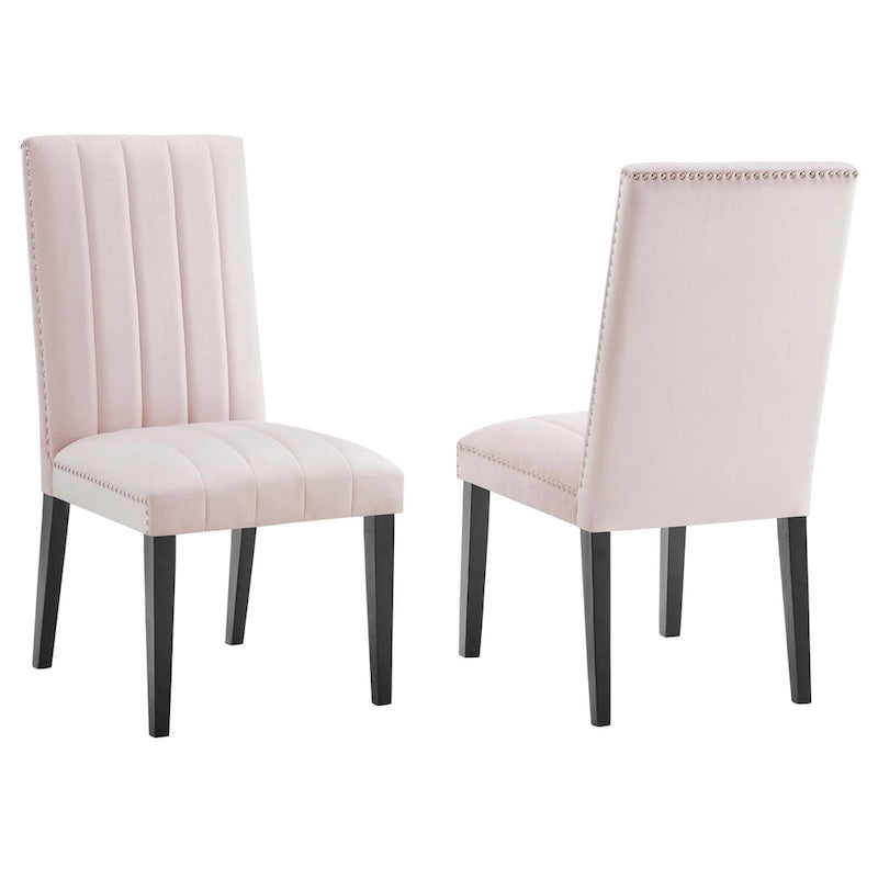 Velvet Dining Chairs with Channel Tufting and Nailhead Trim, 2 Chairs