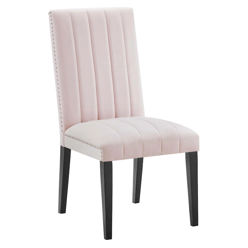 Velvet Dining Chairs with Channel Tufting and Nailhead Trim, 2 Chairs