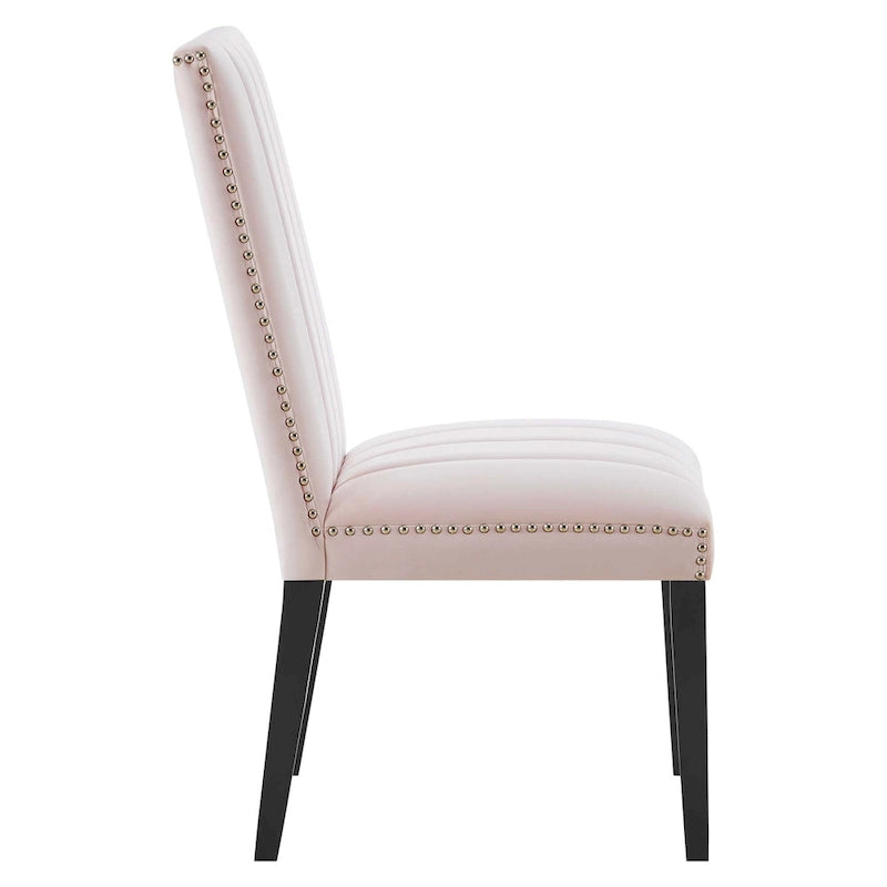 Velvet Dining Chairs with Channel Tufting and Nailhead Trim, 2 Chairs