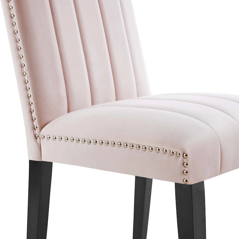 Velvet Dining Chairs with Channel Tufting and Nailhead Trim, 2 Chairs