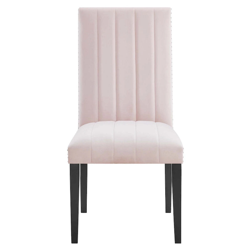 Velvet Dining Chairs with Channel Tufting and Nailhead Trim, 2 Chairs