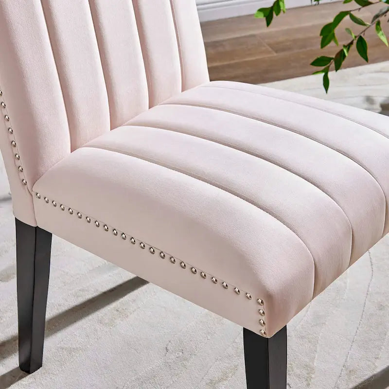 Velvet Dining Chairs with Channel Tufting and Nailhead Trim, 2 Chairs
