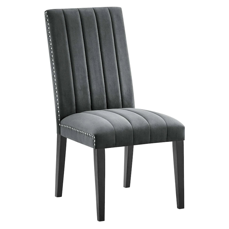 Velvet Dining Chairs with Channel Tufting and Nailhead Trim, 2 Chairs