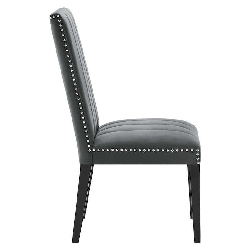 Velvet Dining Chairs with Channel Tufting and Nailhead Trim, 2 Chairs