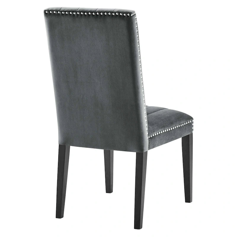 Velvet Dining Chairs with Channel Tufting and Nailhead Trim, 2 Chairs