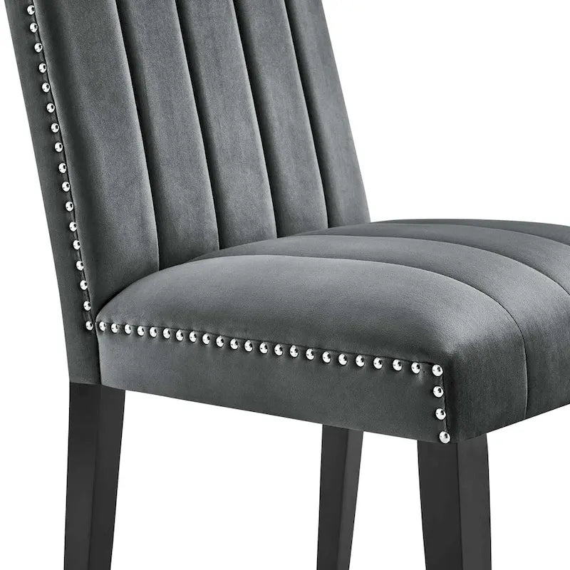 Velvet Dining Chairs with Channel Tufting and Nailhead Trim, 2 Chairs