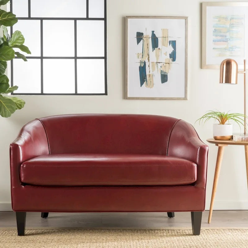 48.75-Inch Faux Leather Loveseat with Birch Wood Frame and Cushioned Seat