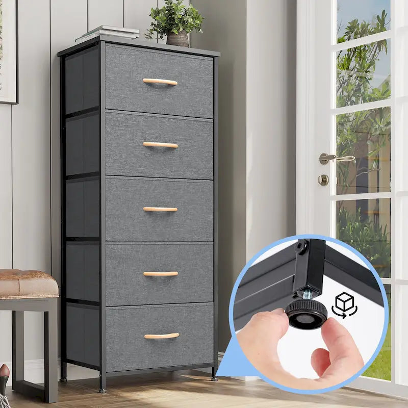 Schlafzimmermöbel für Zuhause, Kommode mit 5 Schubladen, vertikaler Aufbewahrungsturm - Stoffkommode