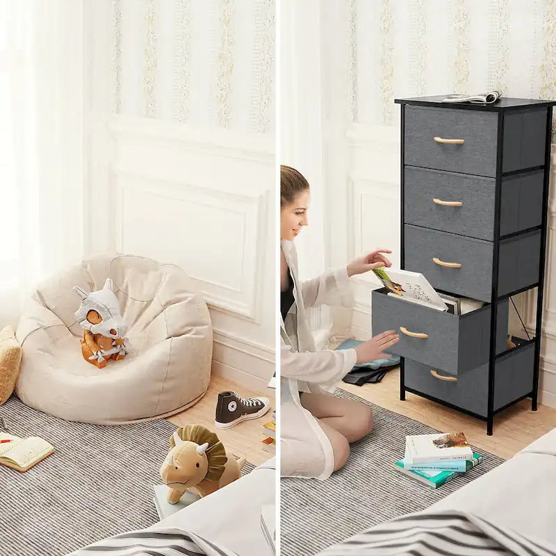 Schlafzimmermöbel für Zuhause, Kommode mit 5 Schubladen, vertikaler Aufbewahrungsturm - Stoffkommode
