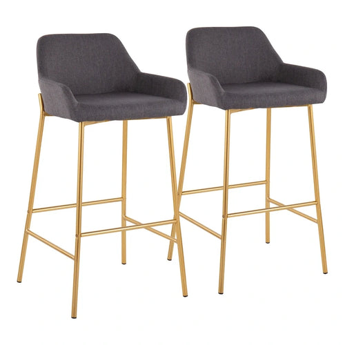 Barhocker mit 30-Zoll-Sitzhöhe, gepolstert, mit goldfarbenen Metallgestellen, 2 Hocker
