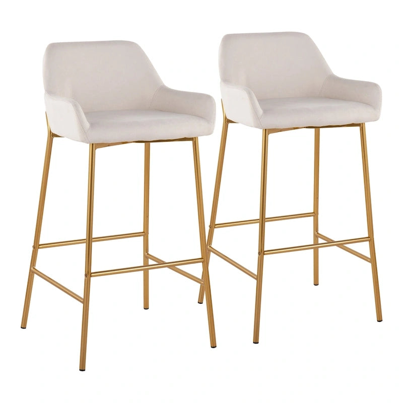 Barhocker mit 30-Zoll-Sitzhöhe, gepolstert, mit goldfarbenen Metallgestellen, 2 Hocker