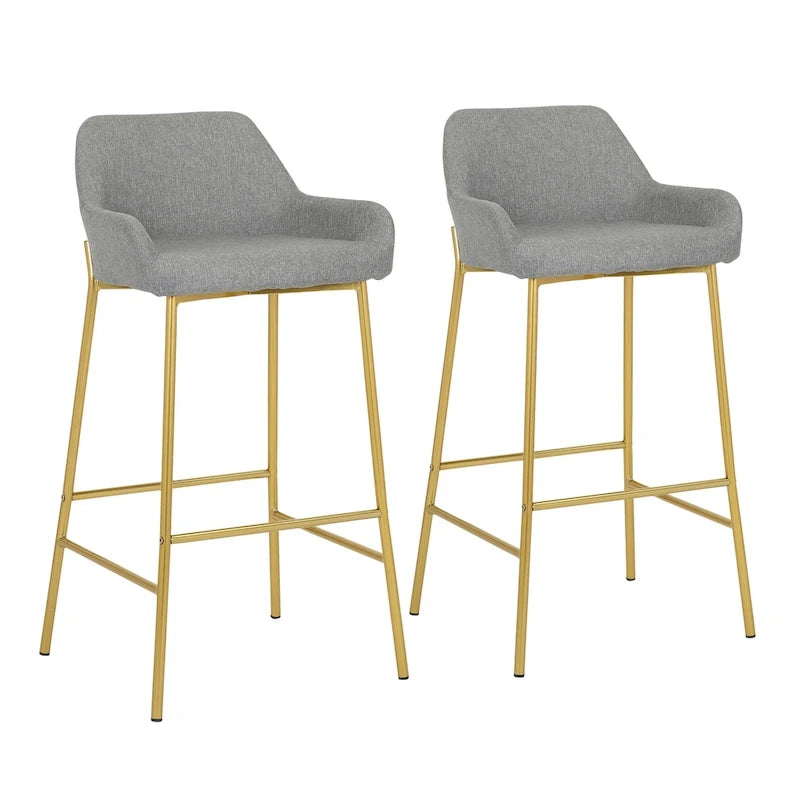 Barhocker mit 30-Zoll-Sitzhöhe, gepolstert, mit goldfarbenen Metallgestellen, 2 Hocker