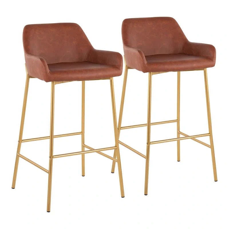 Barhocker mit 30-Zoll-Sitzhöhe, gepolstert, mit goldfarbenen Metallgestellen, 2 Hocker