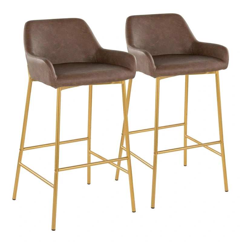 Barhocker mit 30-Zoll-Sitzhöhe, gepolstert, mit goldfarbenen Metallgestellen, 2 Hocker