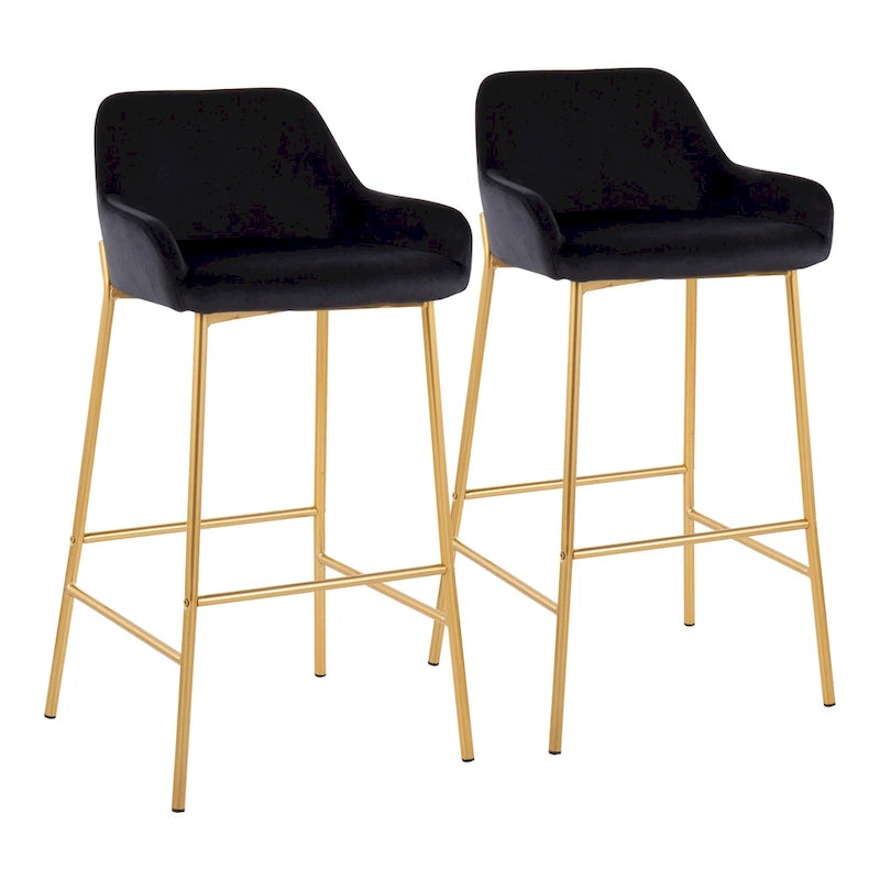 Barhocker mit 30-Zoll-Sitzhöhe, gepolstert, mit goldfarbenen Metallgestellen, 2 Hocker