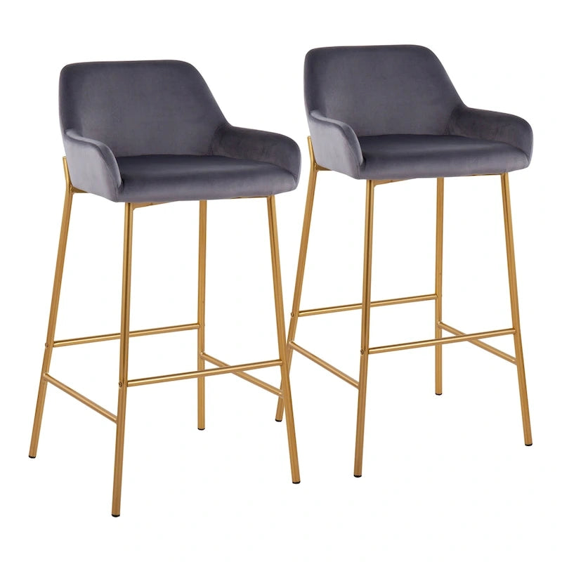 Barhocker mit 30-Zoll-Sitzhöhe, gepolstert, mit goldfarbenen Metallgestellen, 2 Hocker