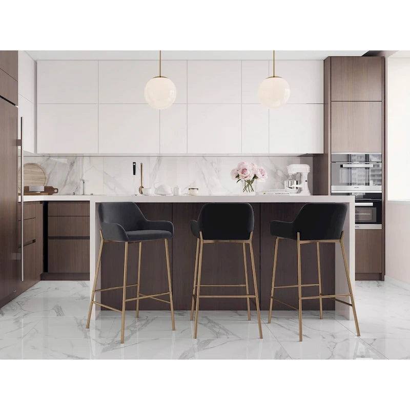 Barhocker mit 30-Zoll-Sitzhöhe, gepolstert, mit goldfarbenen Metallgestellen, 2 Hocker