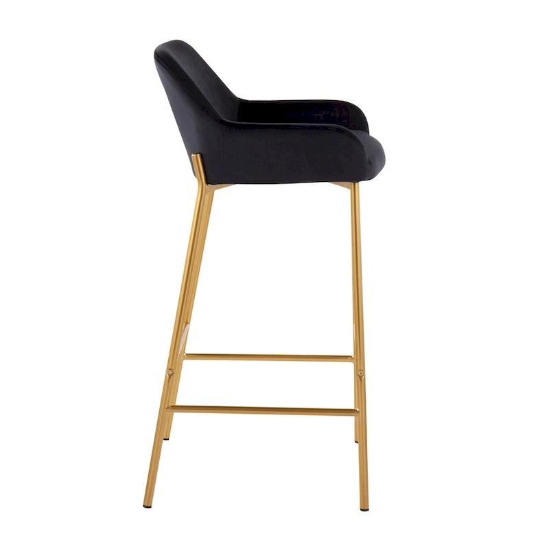 Barhocker mit 30-Zoll-Sitzhöhe, gepolstert, mit goldfarbenen Metallgestellen, 2 Hocker