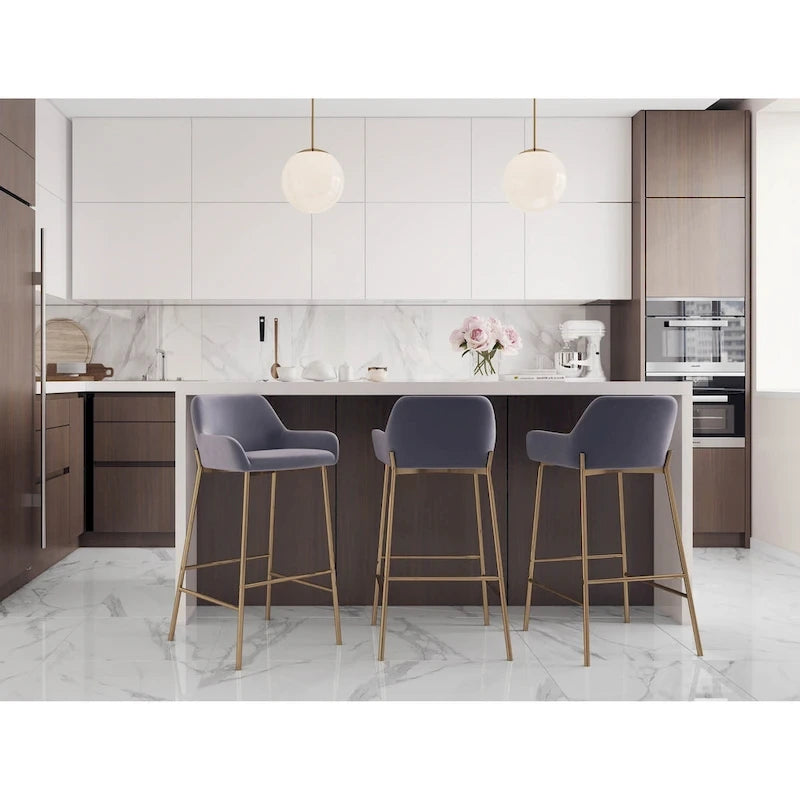 Barhocker mit 30-Zoll-Sitzhöhe, gepolstert, mit goldfarbenen Metallgestellen, 2 Hocker