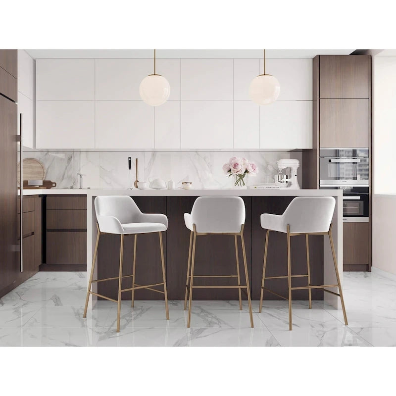 Barhocker mit 30-Zoll-Sitzhöhe, gepolstert, mit goldfarbenen Metallgestellen, 2 Hocker