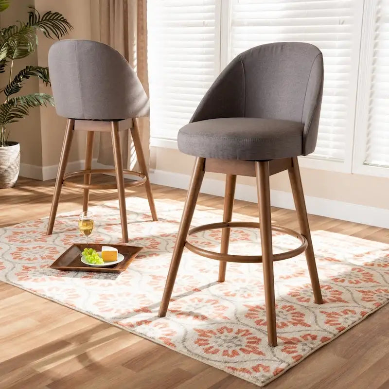 Mid-Century Modern Swivel 2-Piece Bar Stool Set