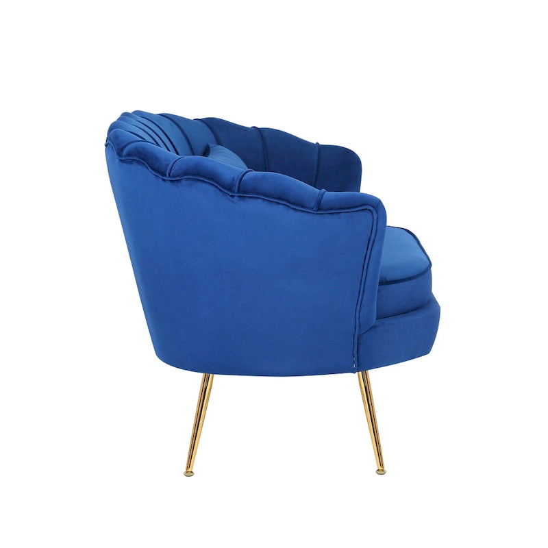 Blue Velvet Upholstered Accent Seating with Rounded Arms and Gold Metal Legs