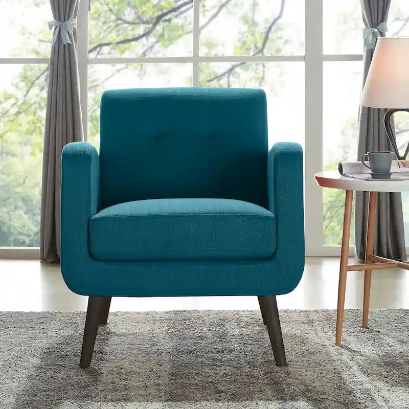 Mid-Century Peacock Blue Upholstered Armchair with Tufted Back